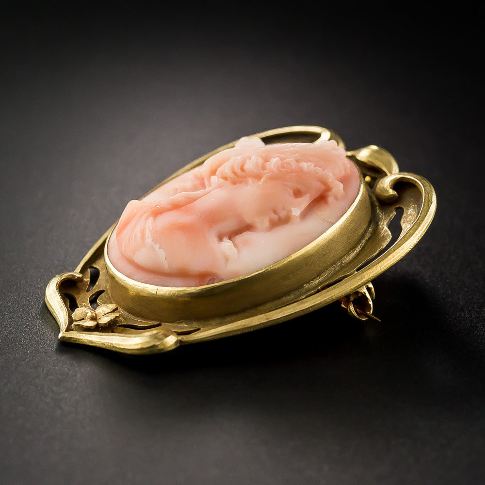 Art Nouveau Coral Cameo Pin/Pendant - 9