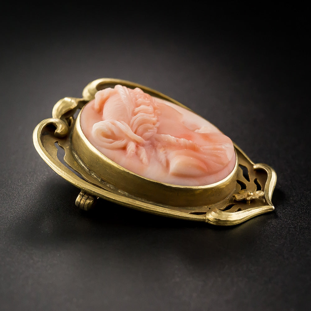 Art Nouveau Coral Cameo Pin/Pendant - 10
