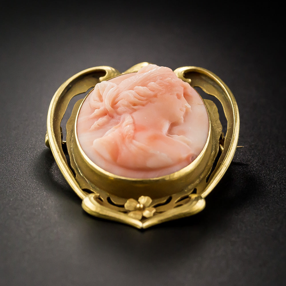 Art Nouveau Coral Cameo Pin/Pendant - 11