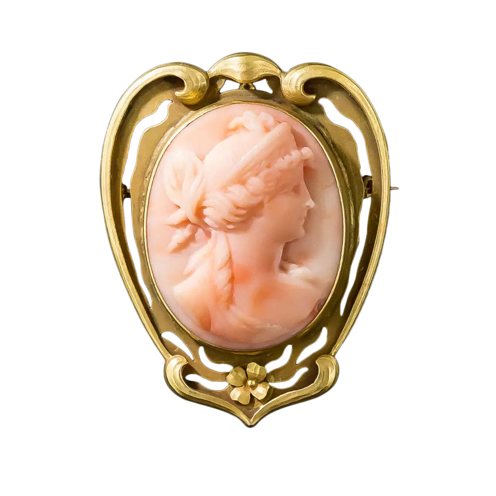 Art Nouveau Coral Cameo Pin/Pendant - 6