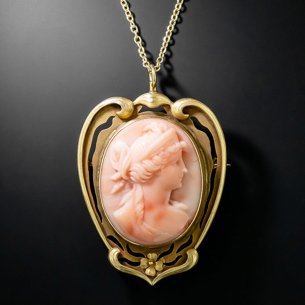 Art Nouveau Coral Cameo Pin/Pendant - 2