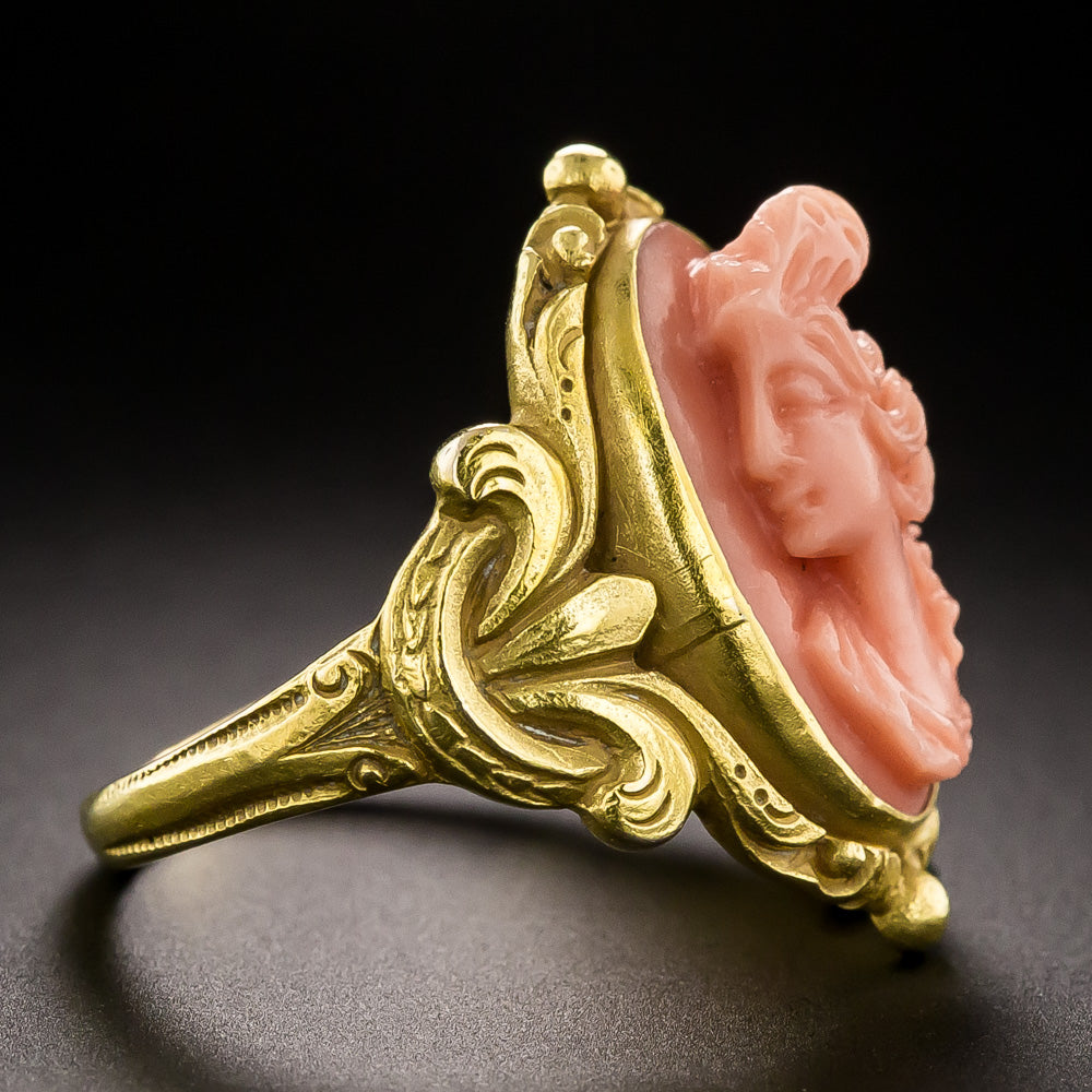 Art Nouveau Coral Cameo Ring by Jones and Woodland - 4