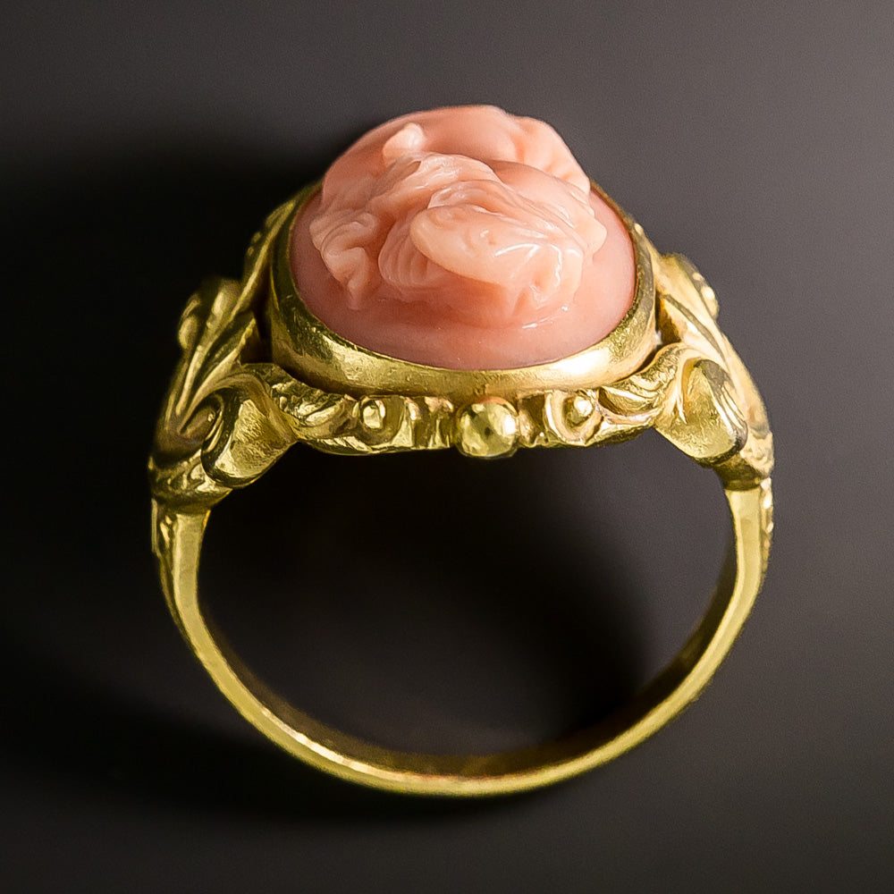 Art Nouveau Coral Cameo Ring by Jones and Woodland - 5