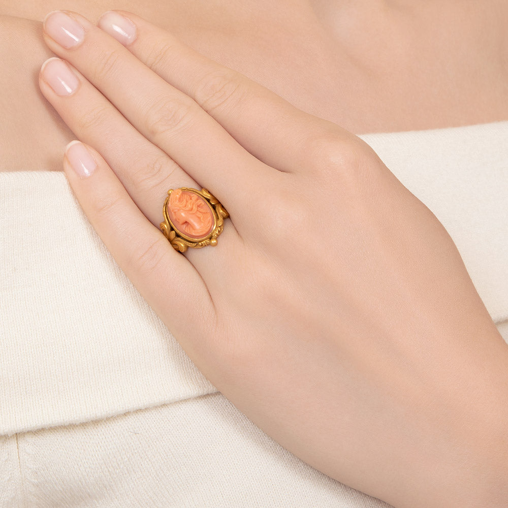 Art Nouveau Coral Cameo Ring by Jones and Woodland - 6