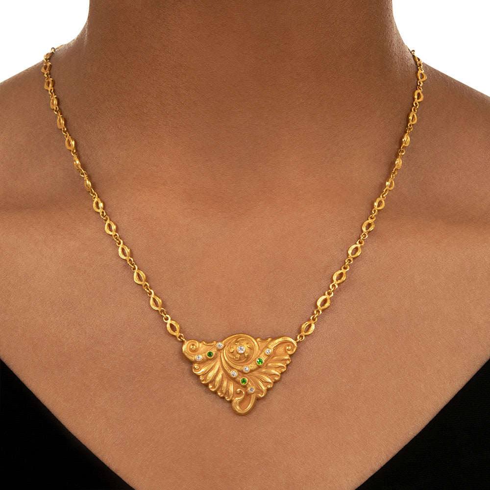 Art Nouveau Demantoid Garnet and Diamond Necklace by Shreve & Co. - 3