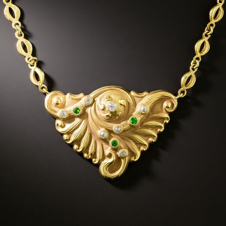 Art Nouveau Demantoid Garnet and Diamond Necklace by Shreve & Co.