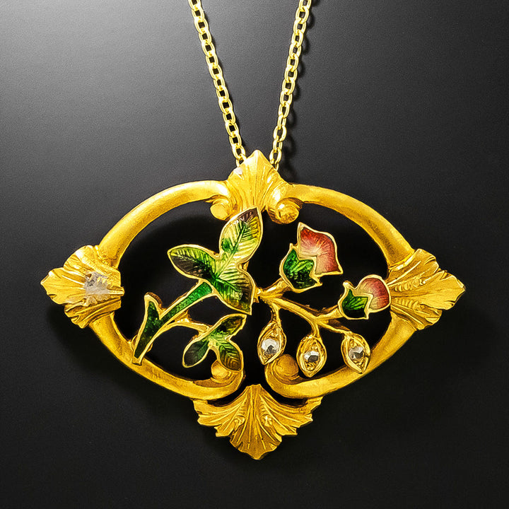 Art Nouveau Diamond and Enamel Pendant