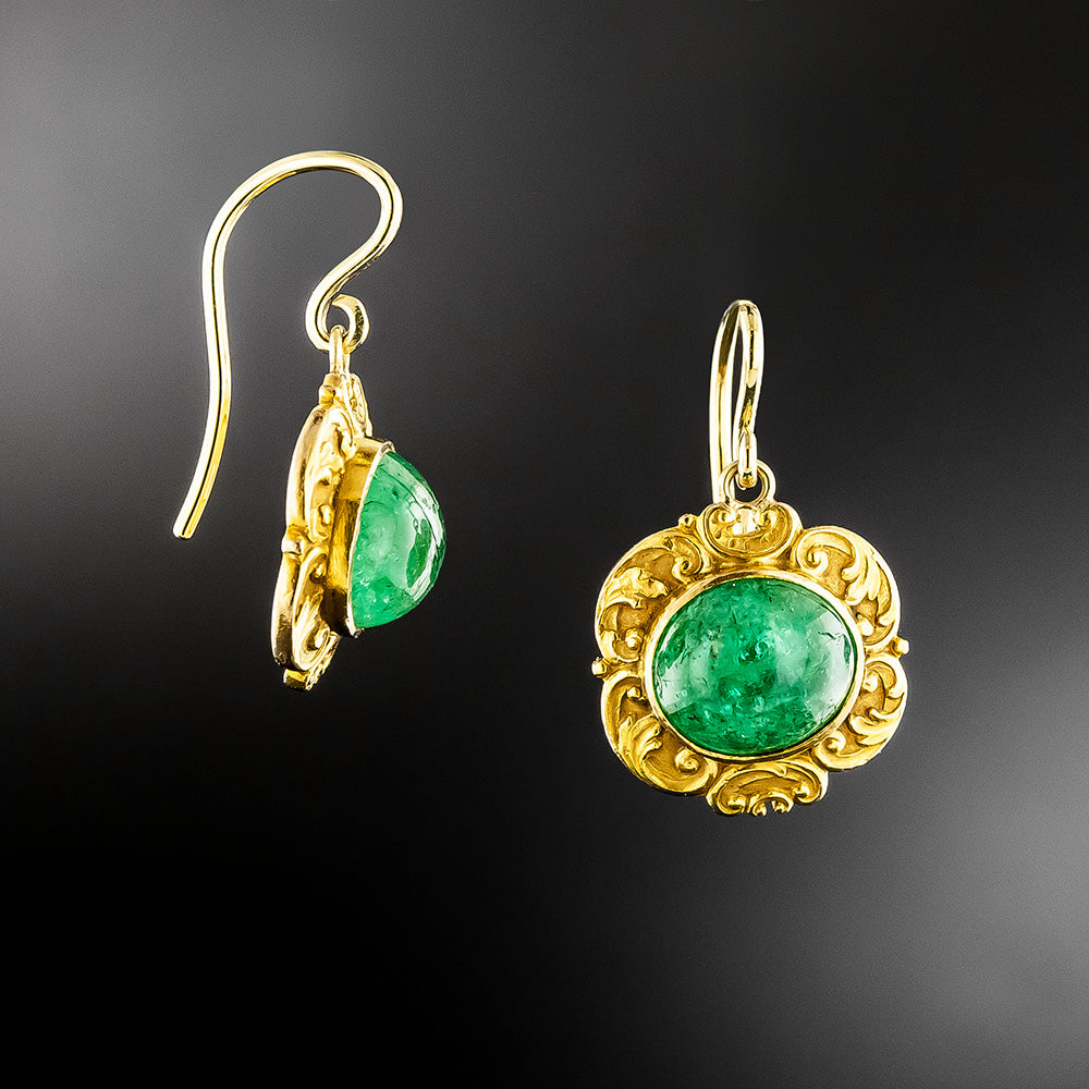 Art Nouveau Emerald Cabochon Dangle Earrings by Black, Starr & Frost - GIA - 3