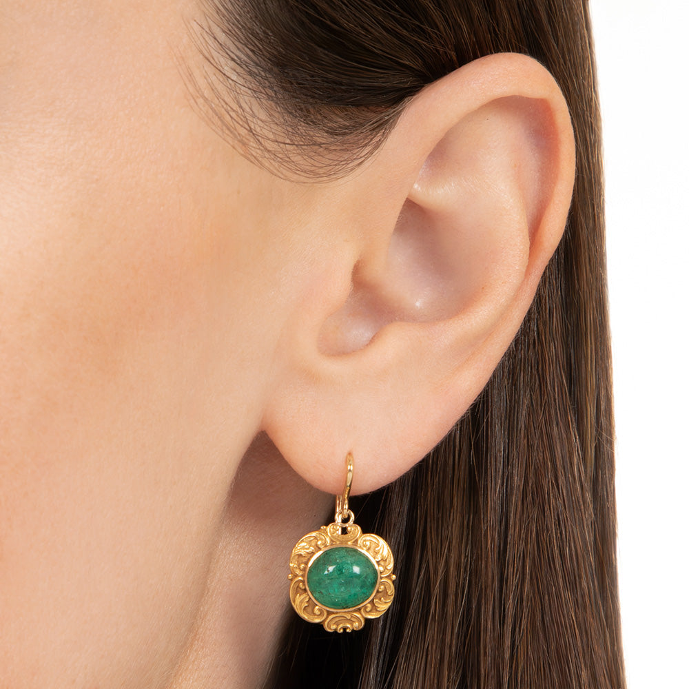 Art Nouveau Emerald Cabochon Dangle Earrings by Black, Starr & Frost - GIA - 5