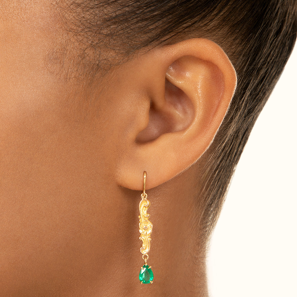 Art Nouveau Emerald Dangle Earrings - 3