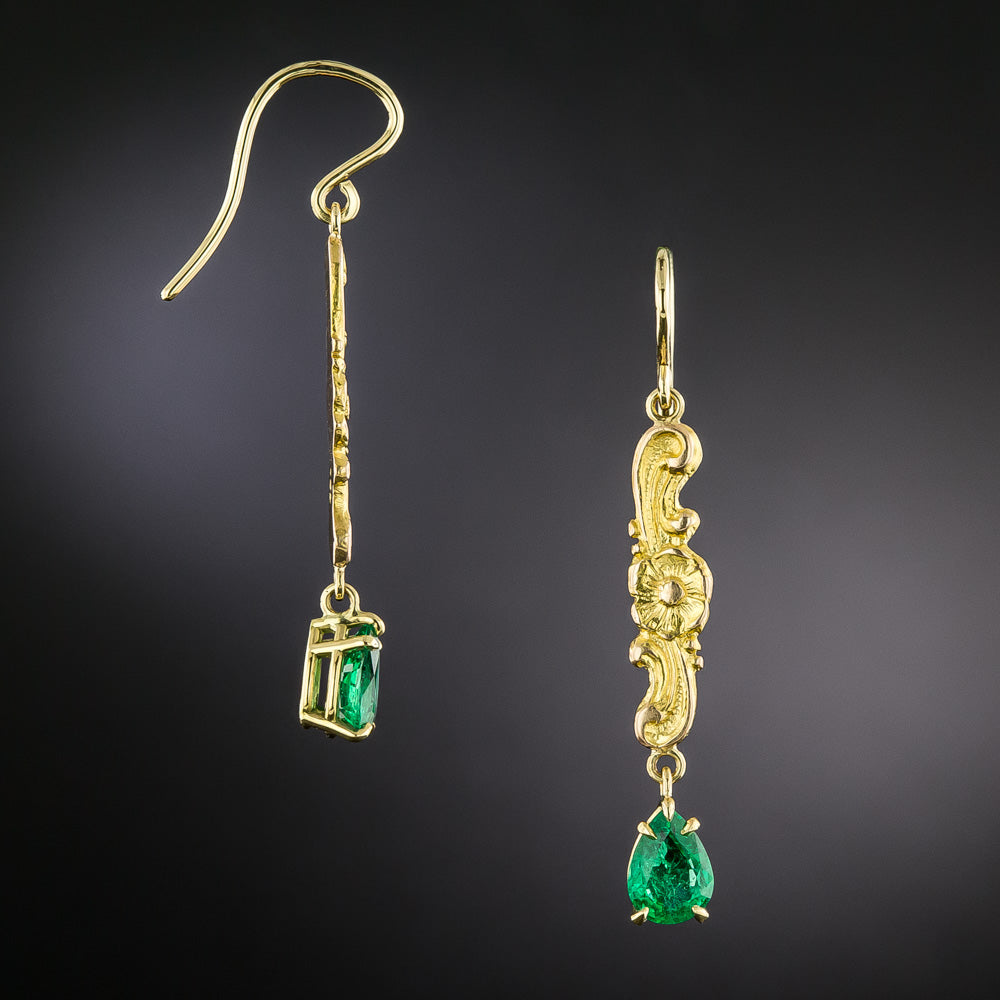 Art Nouveau Emerald Dangle Earrings - 3