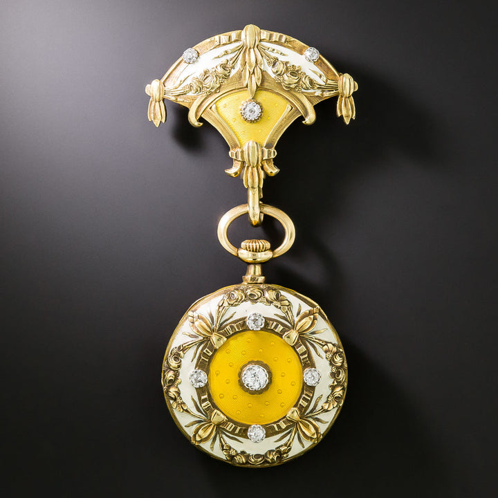 Art Nouveau Enamel and Diamond Lapel/Pendant Watch