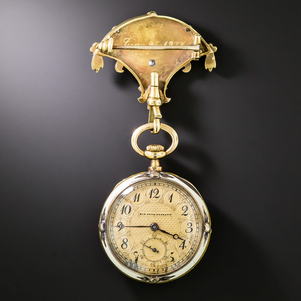 Art Nouveau Enamel and Diamond Lapel/Pendant Watch - 2