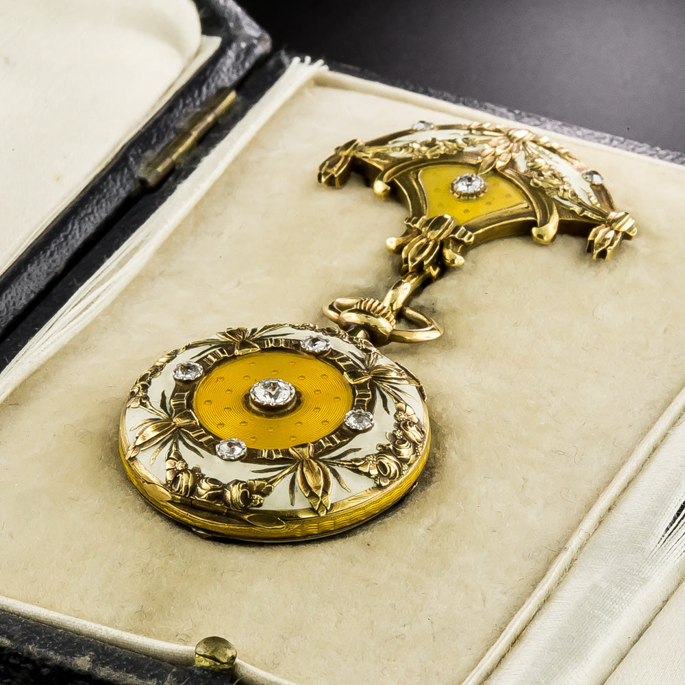 Art Nouveau Enamel and Diamond Lapel/Pendant Watch - 5
