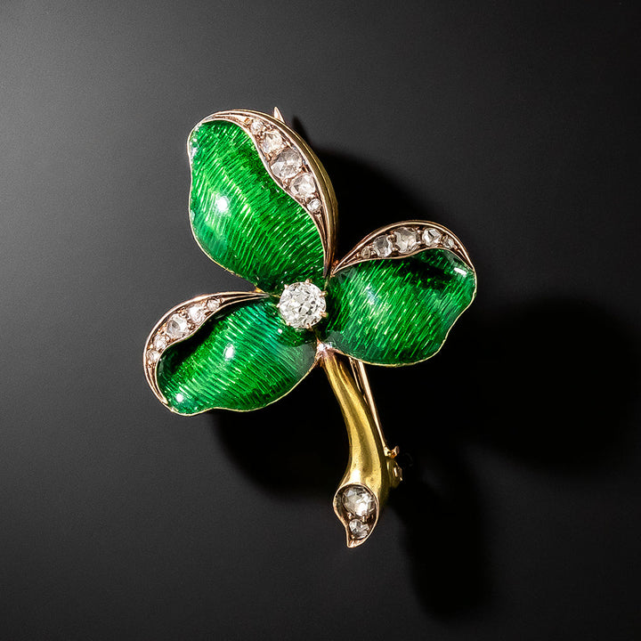 Art Nouveau Enamel and Diamond Trillium Flower Brooch