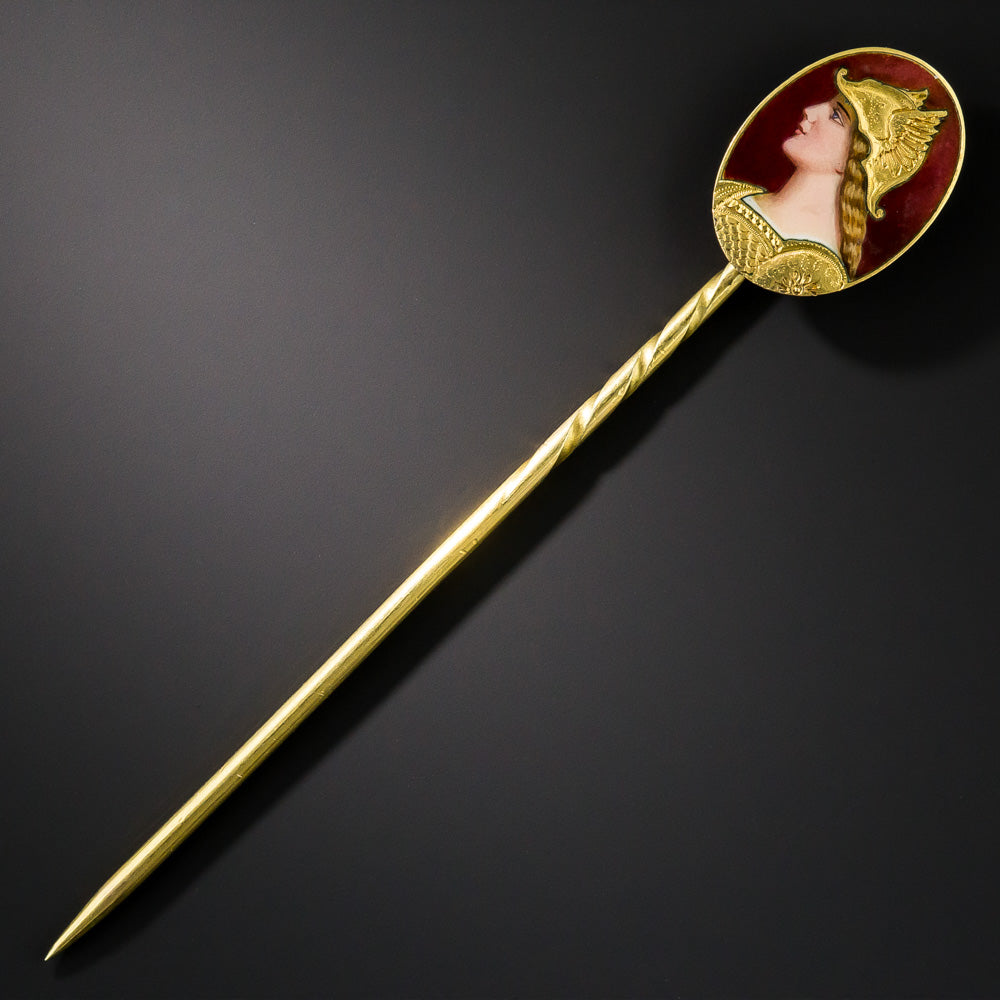 Art Nouveau Enamel Brunhilde Stickpin - 10