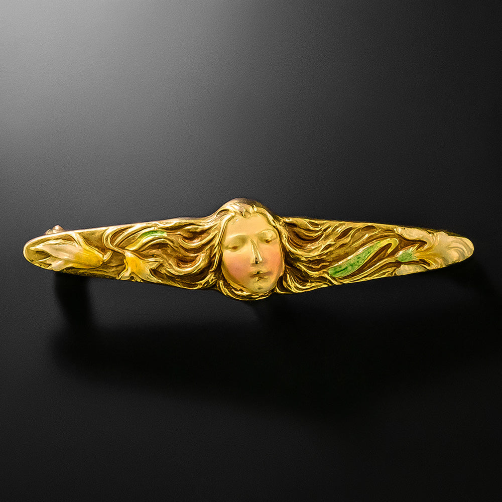 Art Nouveau Enamel Femme Bar Brooch by Krementz - 2