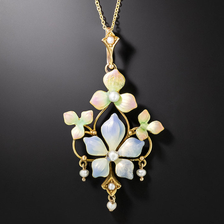 Art Nouveau Enamel Floral Lavaliere