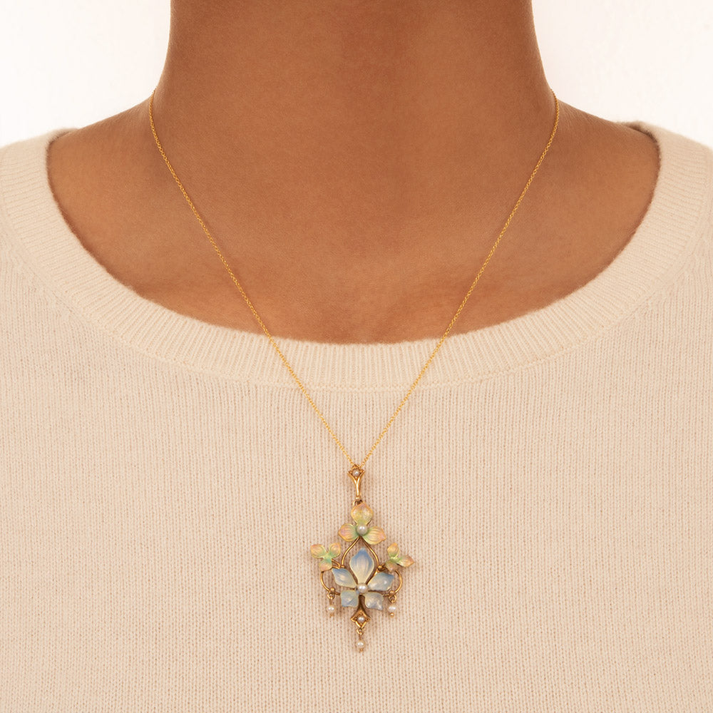 Art Nouveau Enamel Floral Lavaliere - 3