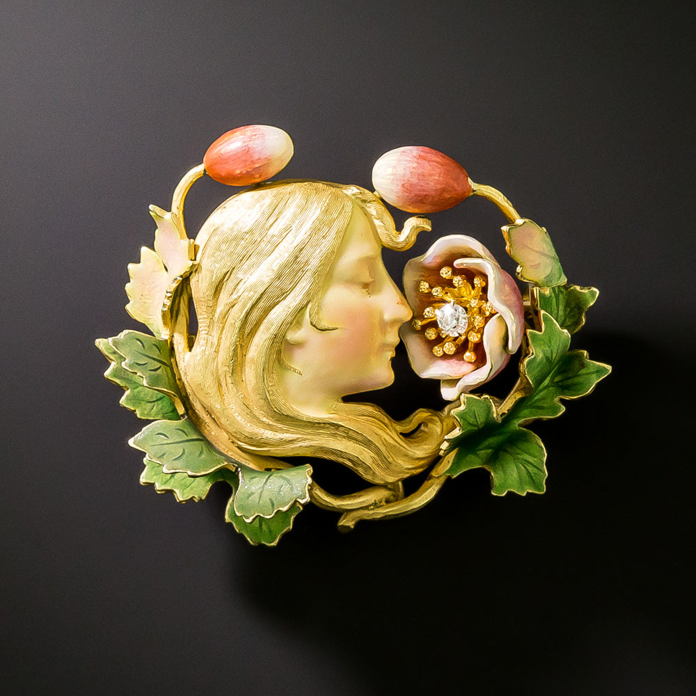 Art Nouveau Enamel Flower Brooch by Krementz  - 3