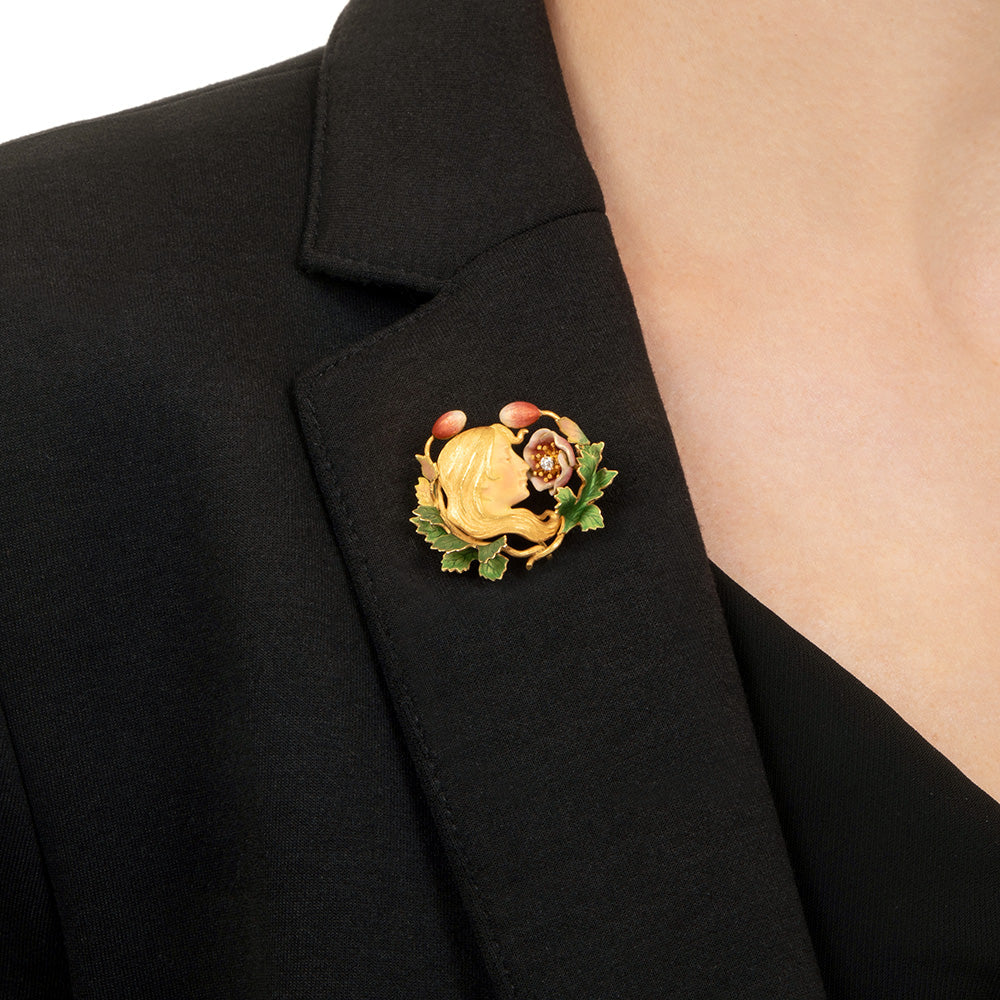 Art Nouveau Enamel Flower Brooch by Krementz  - 5