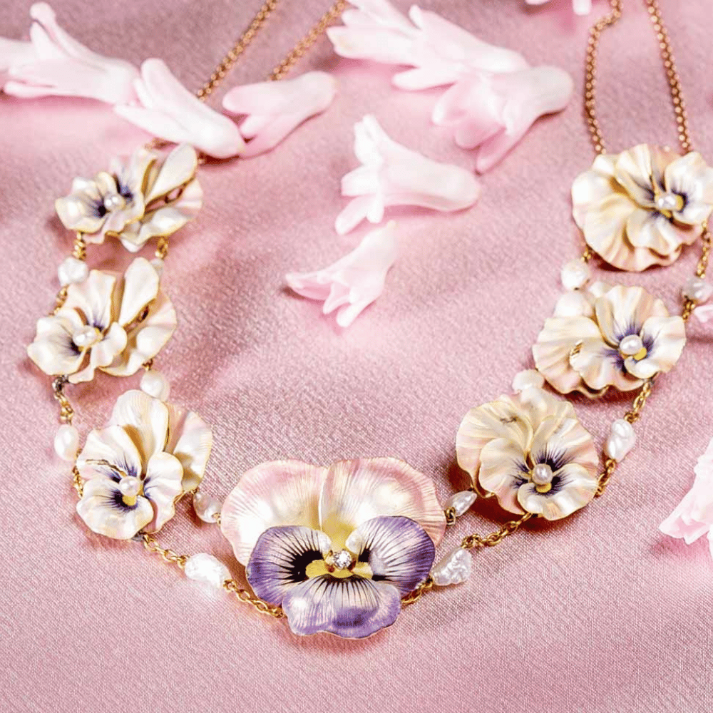 Art Nouveau Enamel Pansy Necklace - 5