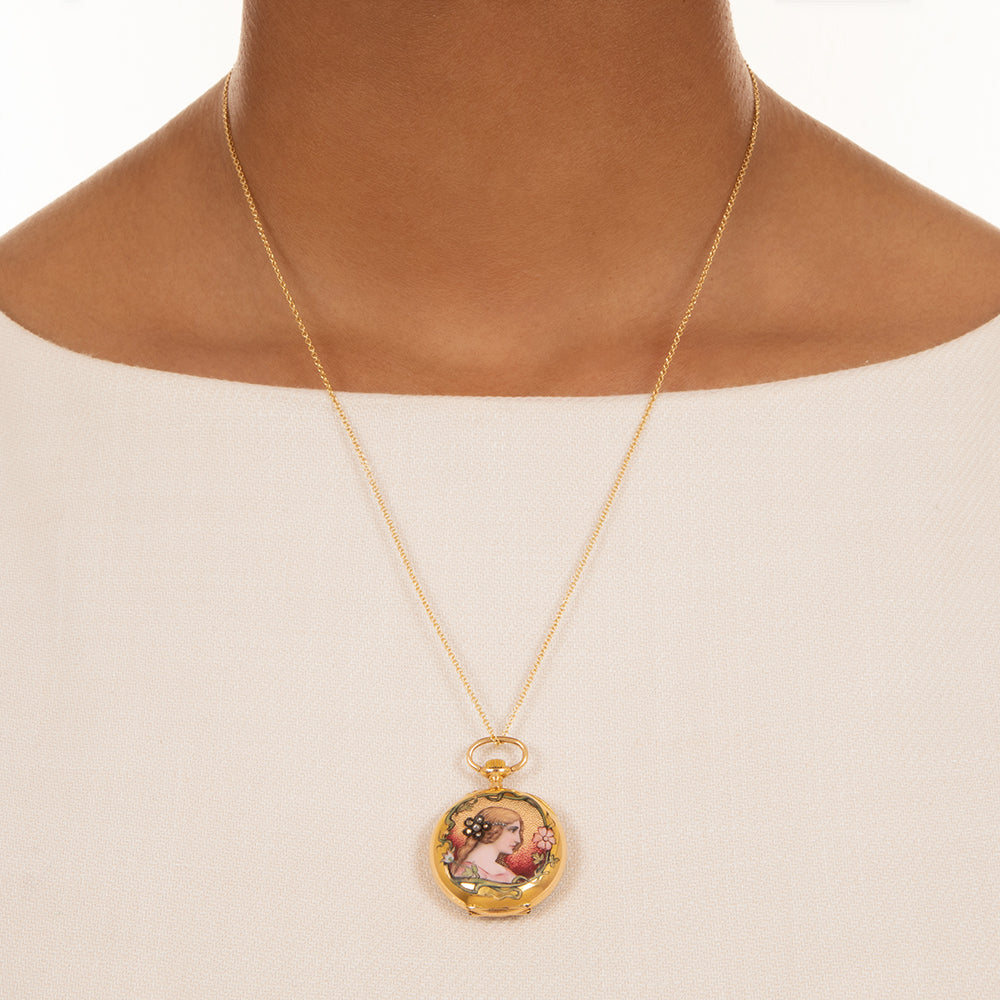 Art Nouveau Enamel Pendant Watch  - 3