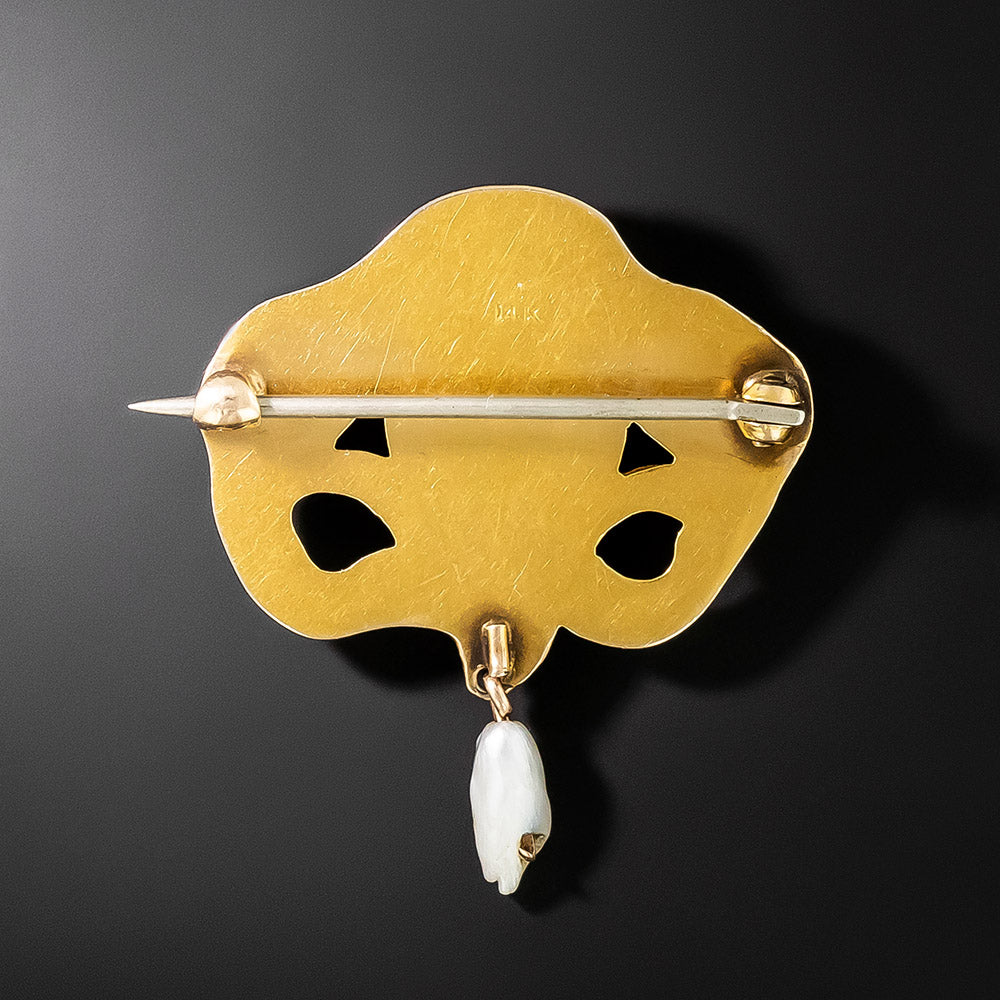 Art Nouveau Femme Brooch with Freshwater Pearl - 3