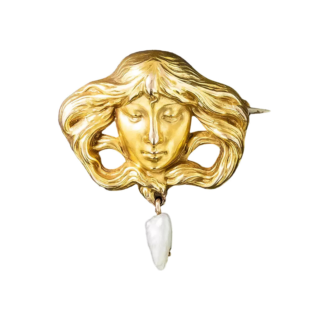 Art Nouveau Femme Brooch with Freshwater Pearl - 4
