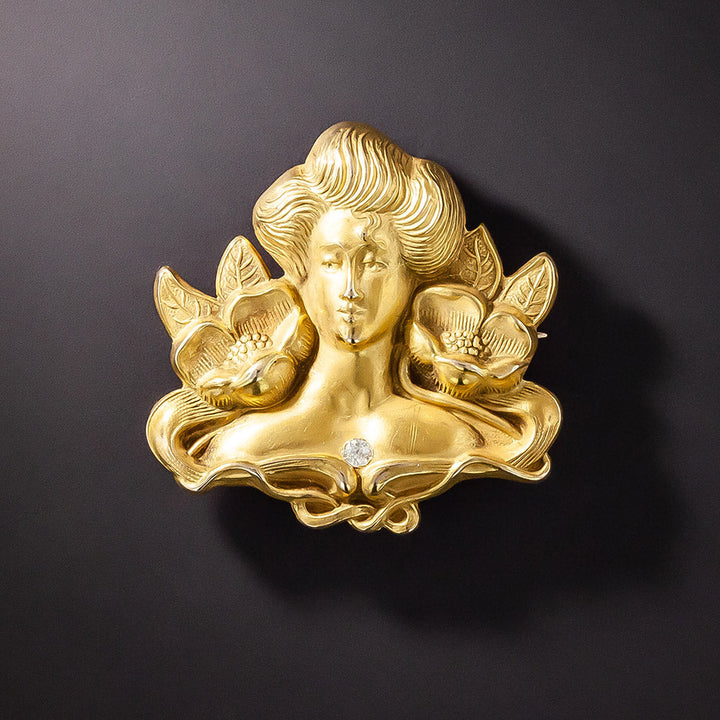 Art Nouveau Femme Diamond Brooch