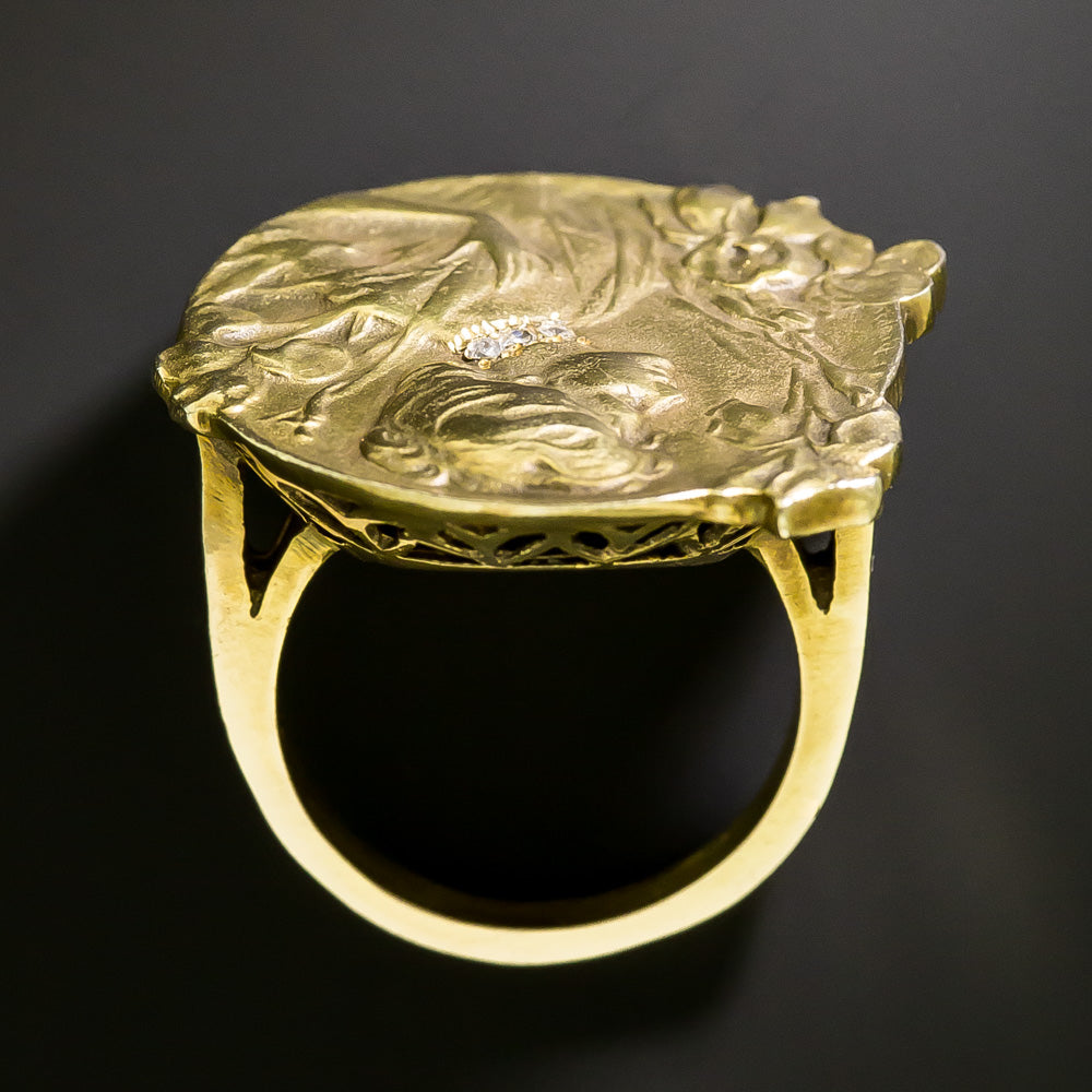 Art Nouveau Femme en Habille Ring - 6