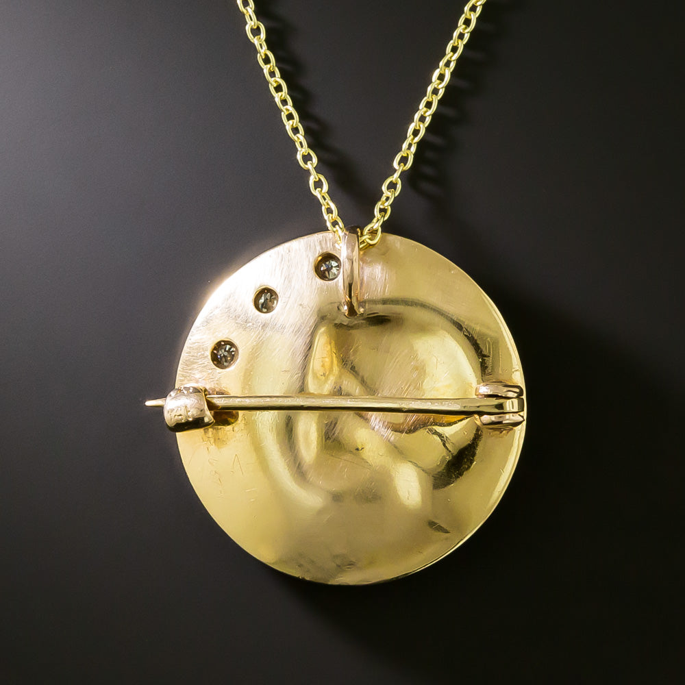 Art Nouveau Femme with Sheep Medallion Pendant/Brooch by Krementz - 3