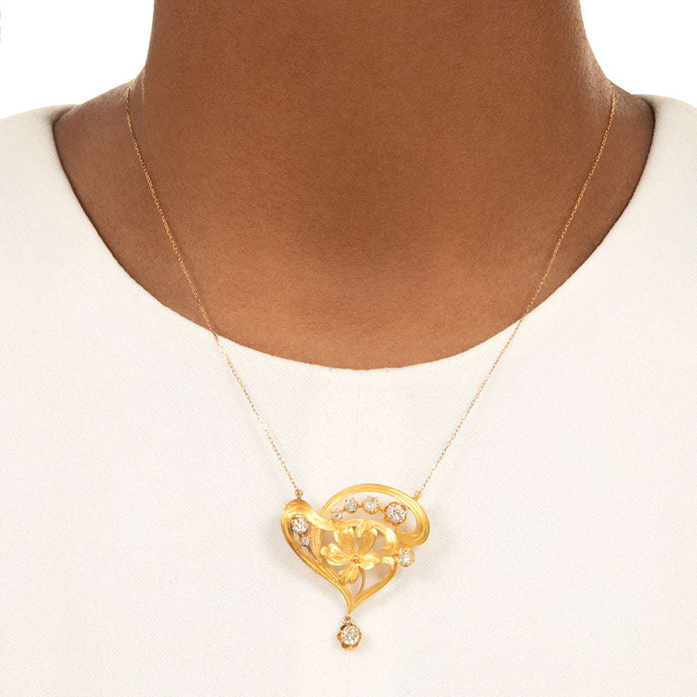 Art Nouveau Floral Diamond Necklace/Brooch - 3