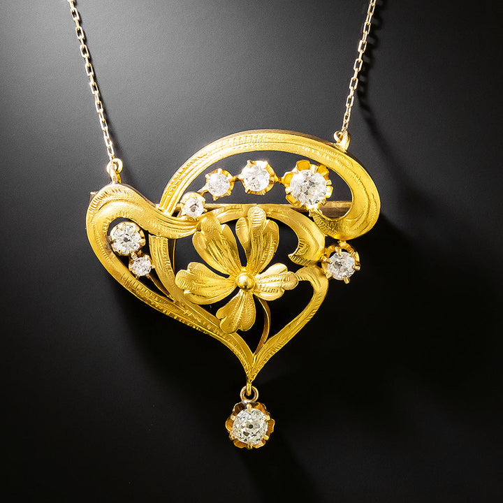 Art Nouveau Floral Diamond Necklace/Brooch