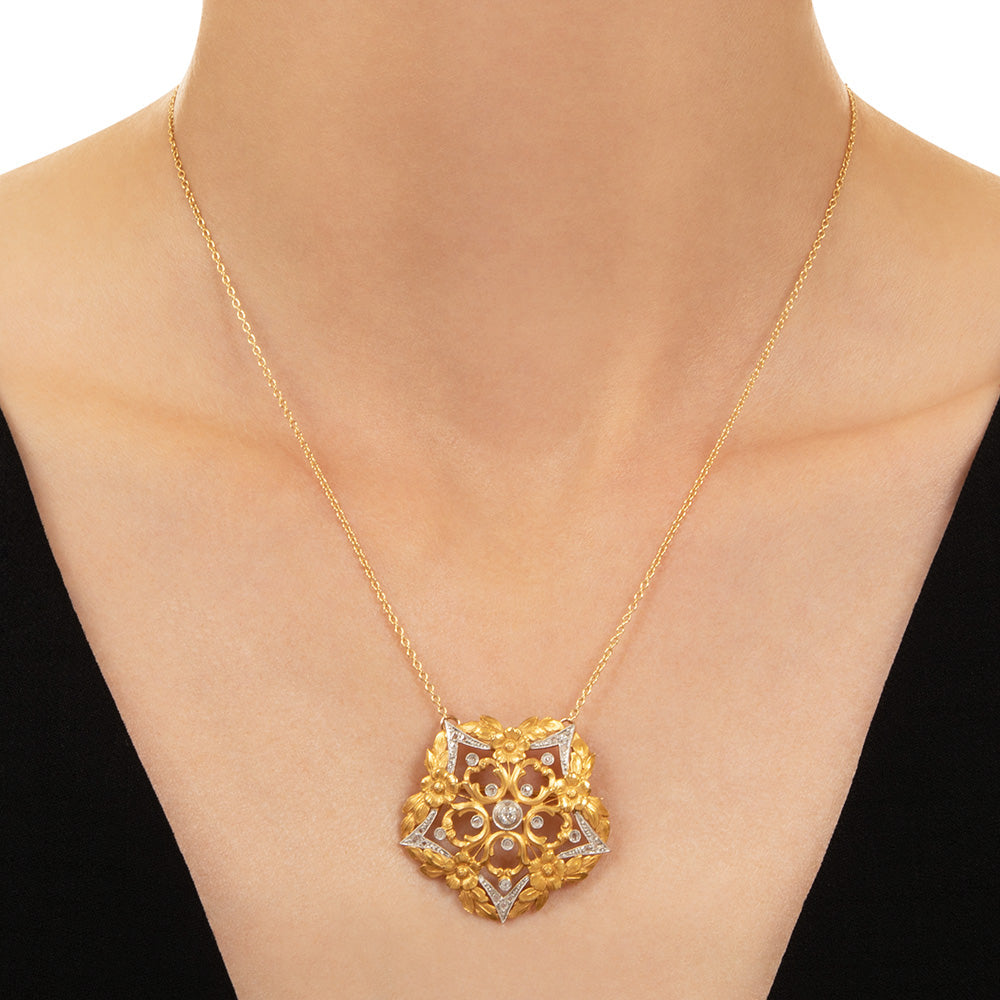 Art Nouveau Floral Star Brooch/Pendant, English - 2
