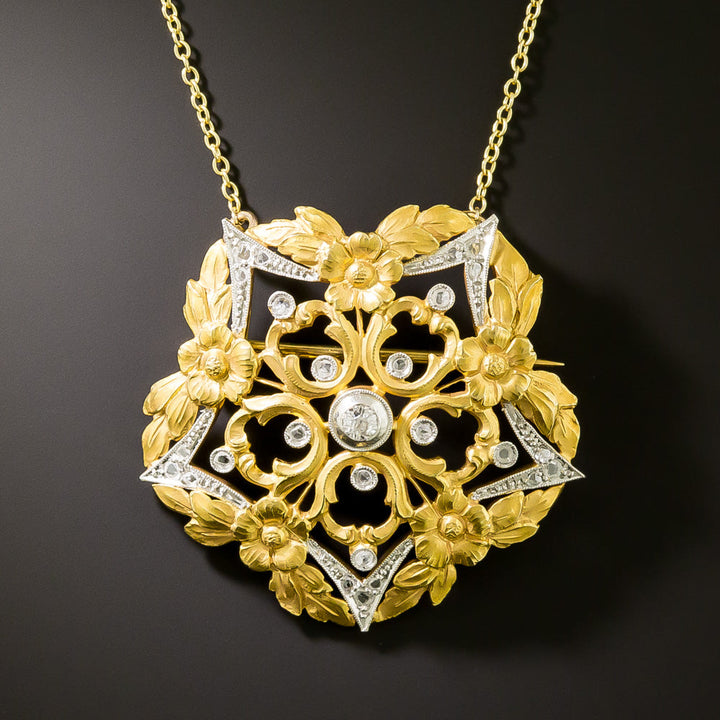 Art Nouveau Floral Star Brooch/Pendant, English