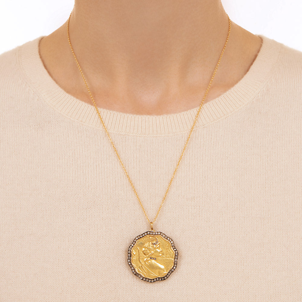 Art Nouveau Goddess Diana Medal Pendant by Bidoglia - 2