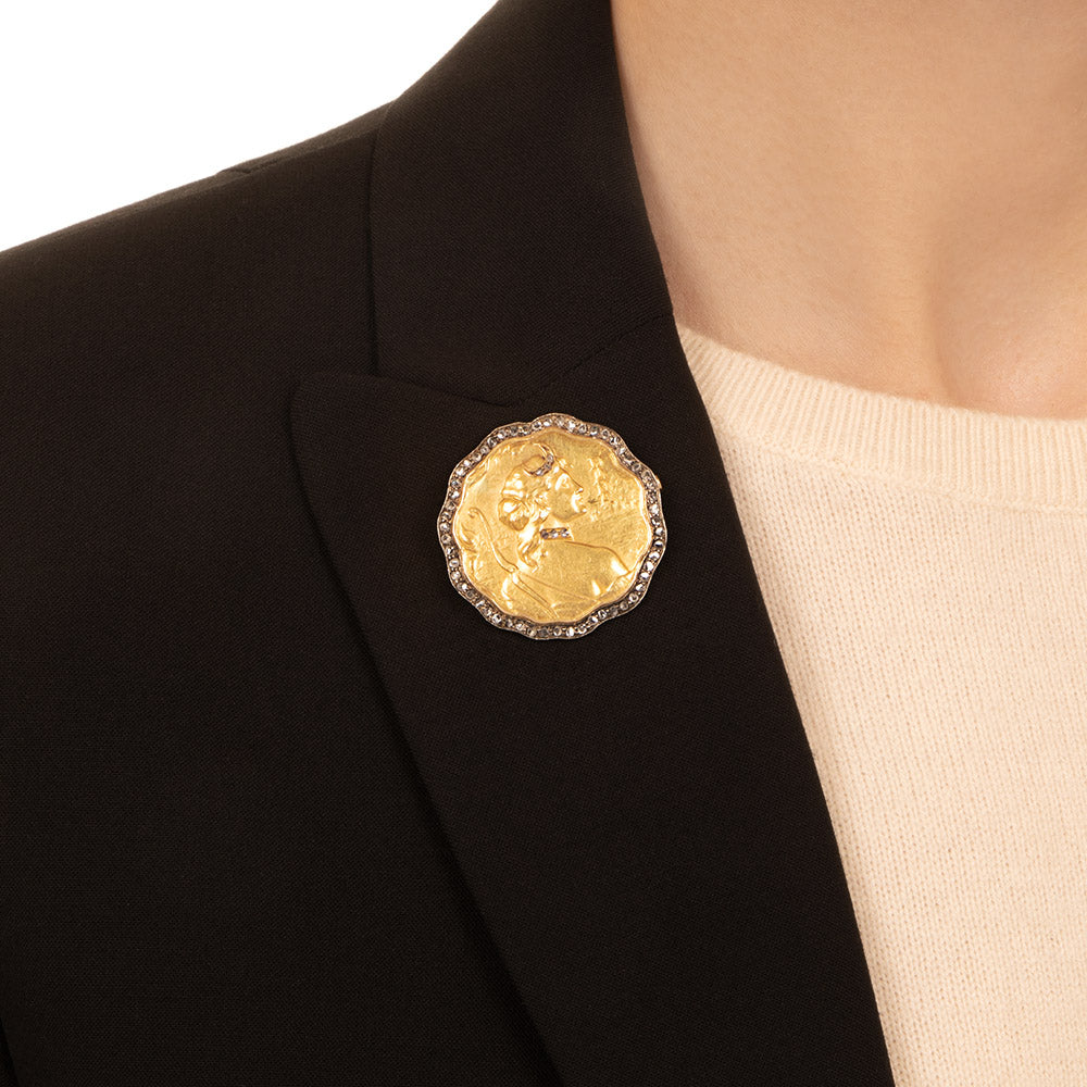 Art Nouveau Goddess Diana Medal Pendant by Bidoglia - 3