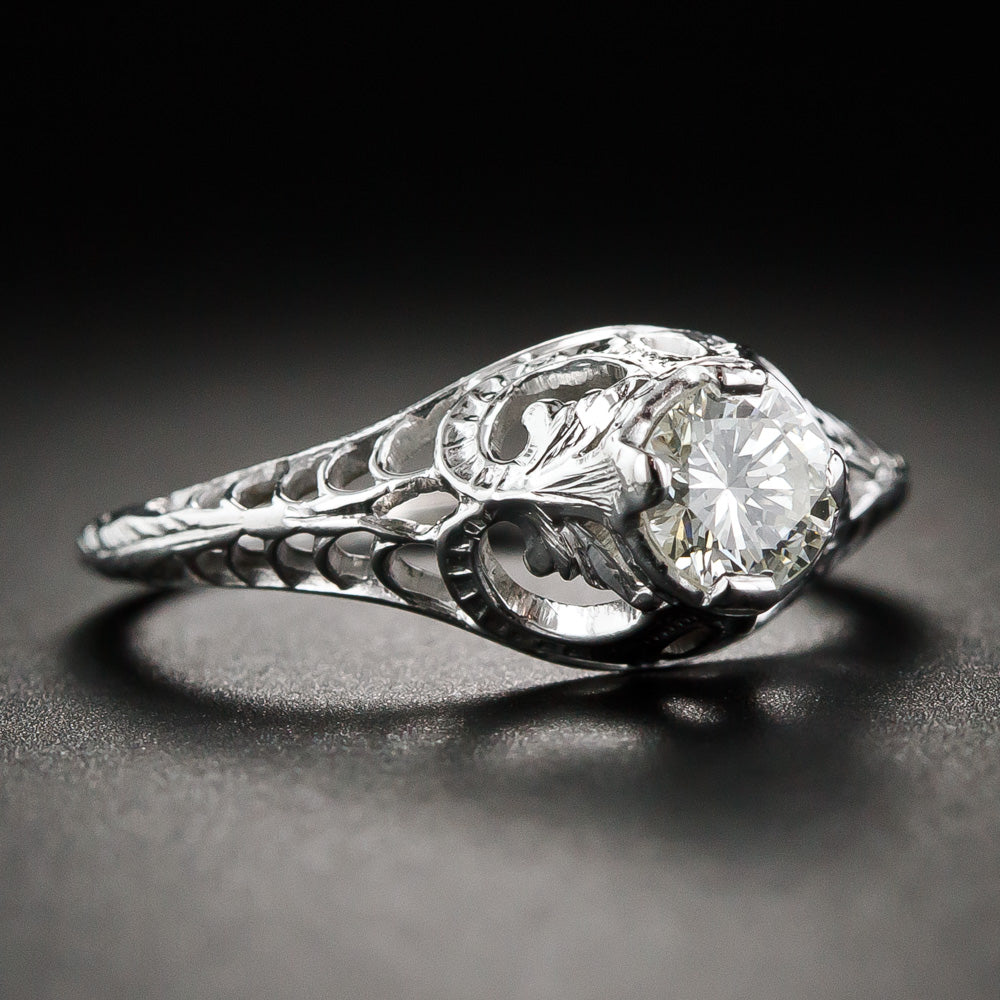 Art Nouveau Inspired .35 Carat Diamond Engagement Ring, Size 4 1/2 - 6