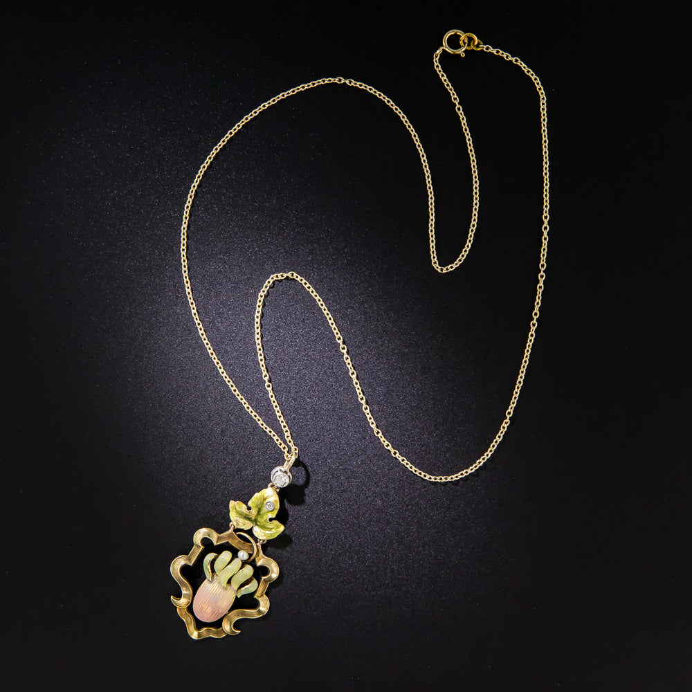 Art Nouveau Iridescent Enamel and Diamond Pendant - 6