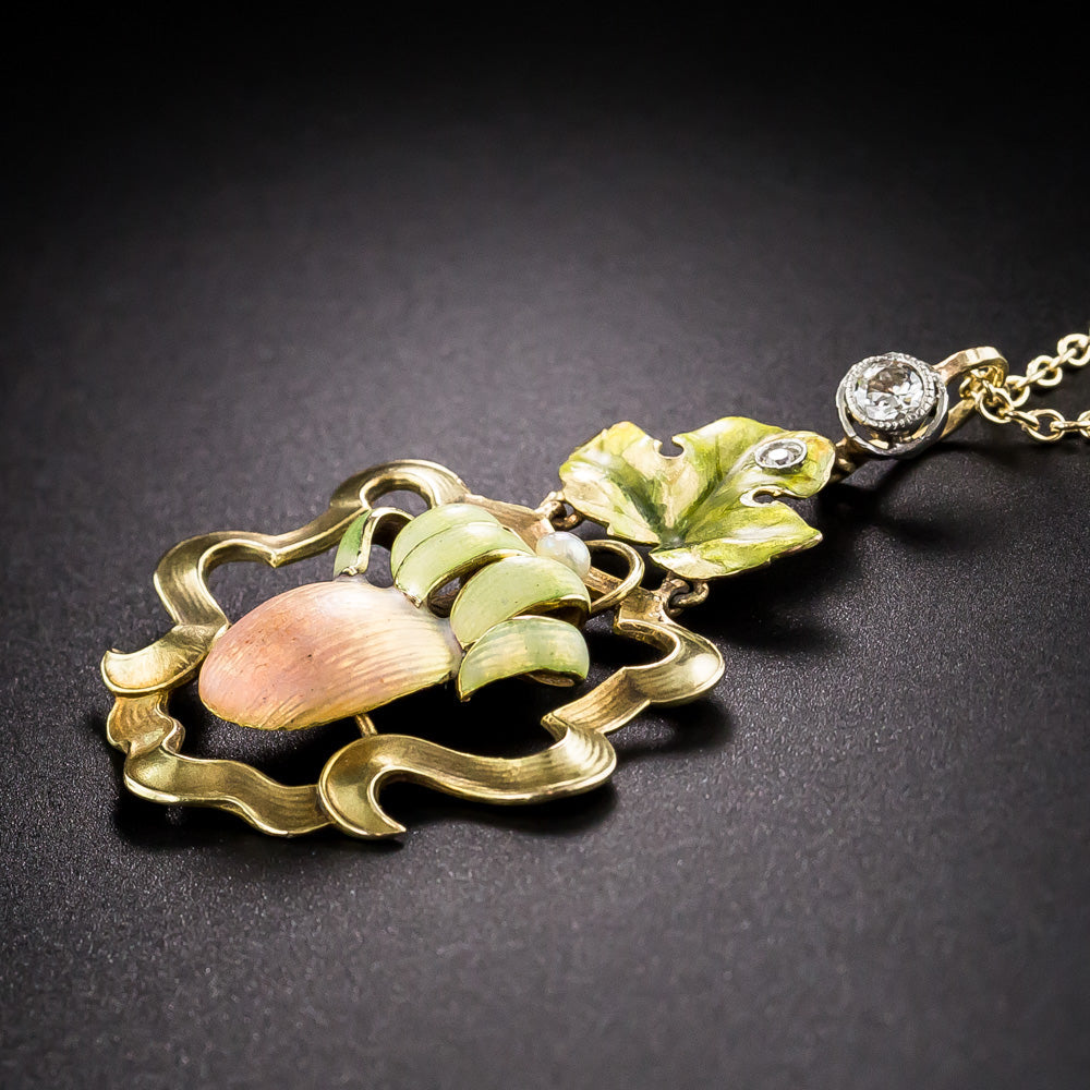 Art Nouveau Iridescent Enamel and Diamond Pendant - 7