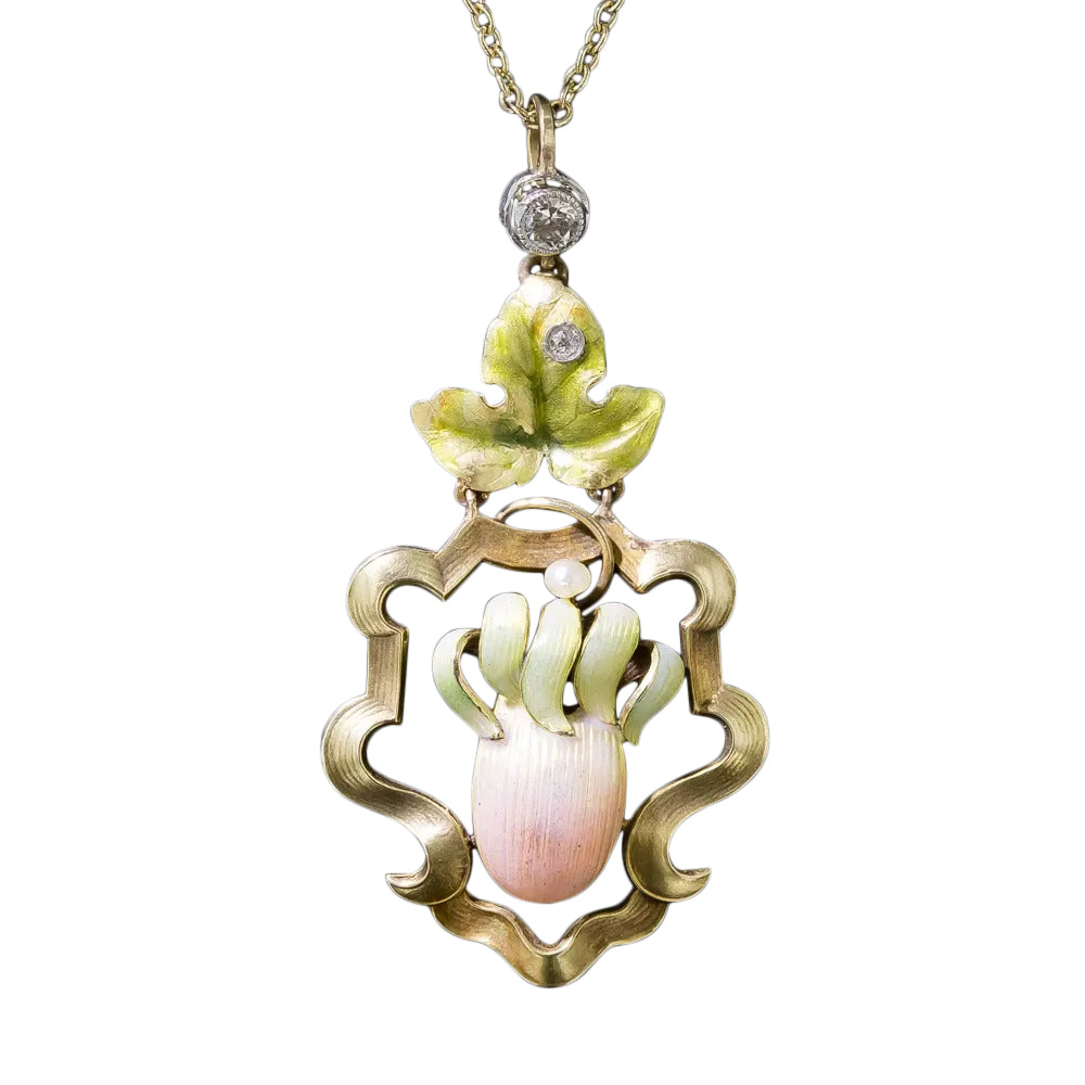 Art Nouveau Iridescent Enamel and Diamond Pendant - 8