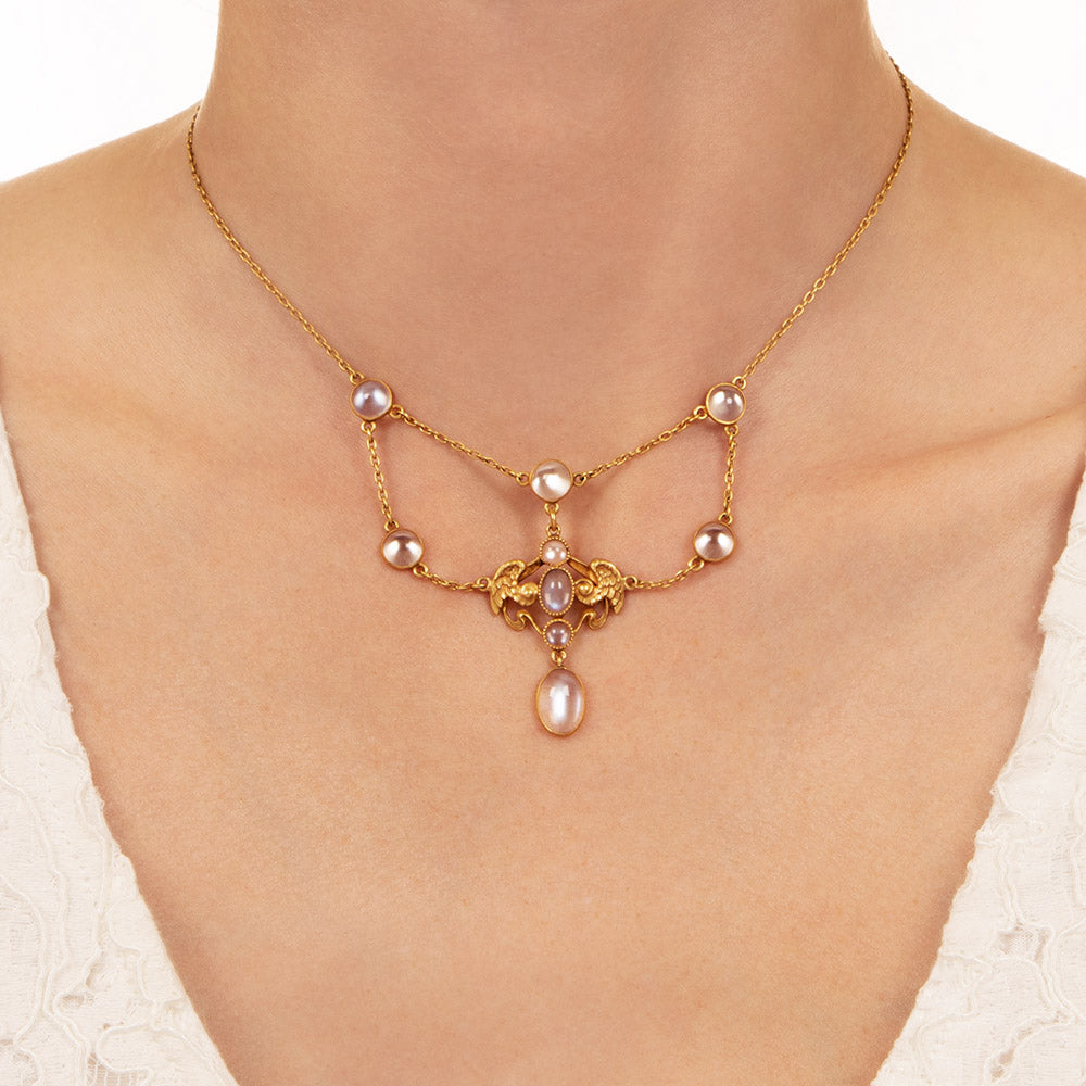 Art Nouveau Moonstone Festoon Necklace - 3