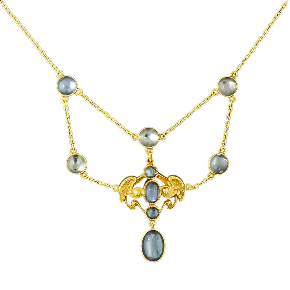 Art Nouveau Moonstone Festoon Necklace - 4