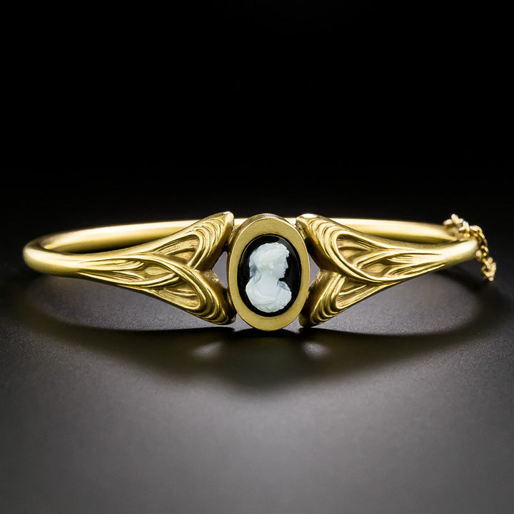 Art Nouveau Onyx Cameo Bangle Bracelet