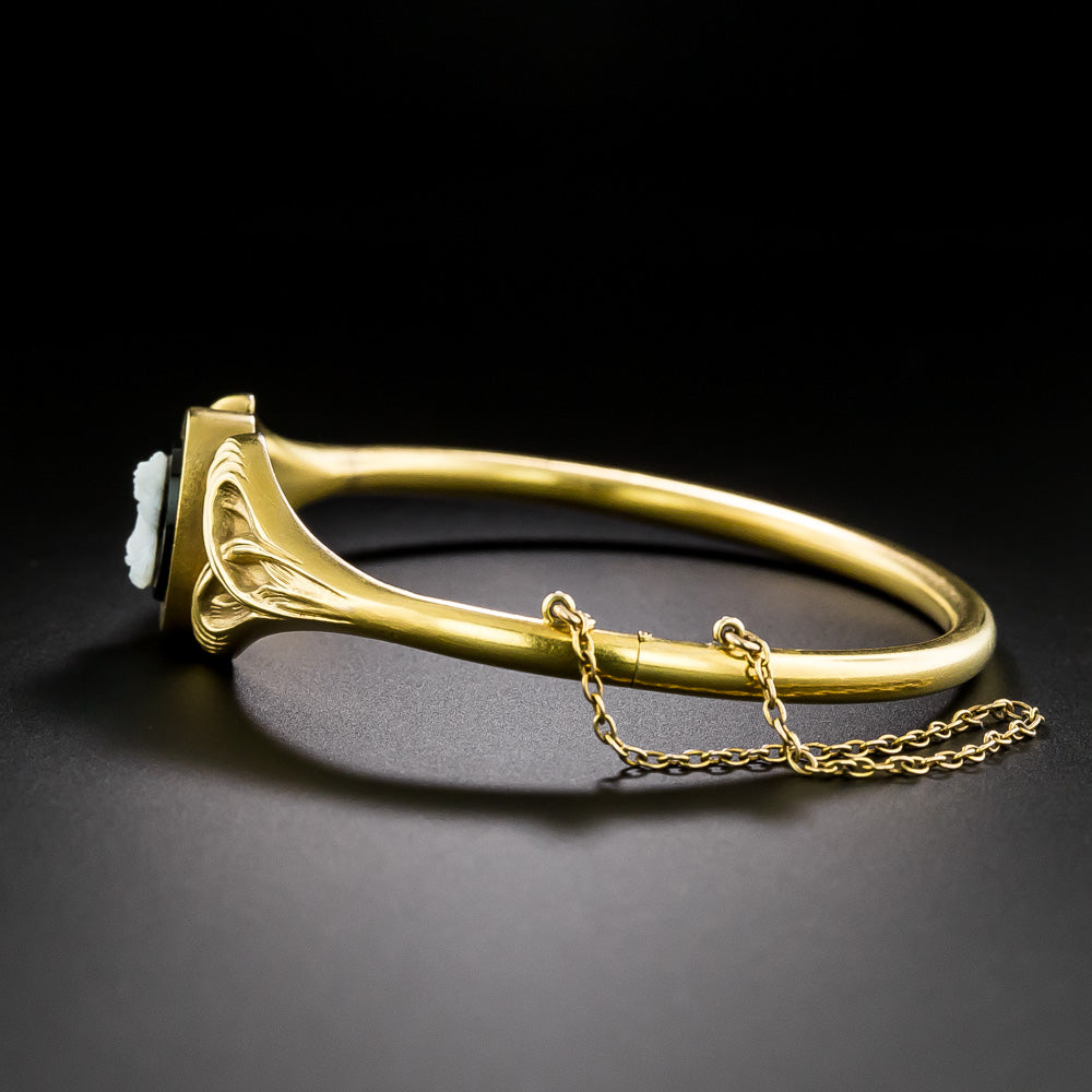 Art Nouveau Onyx Cameo Bangle Bracelet - 3