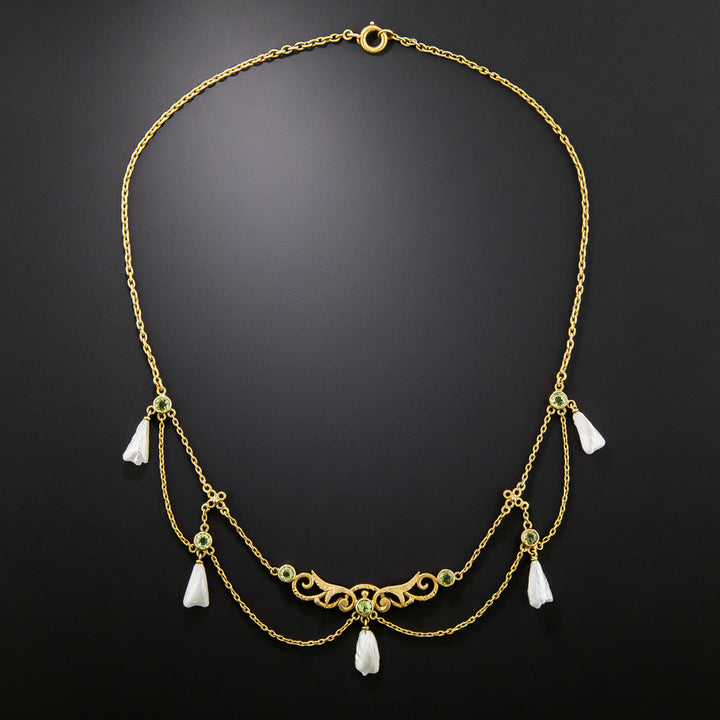 Art Nouveau Peridot Swag Necklace