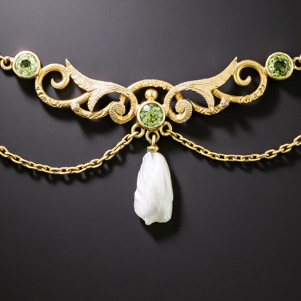 Art Nouveau Peridot Swag Necklace - 3
