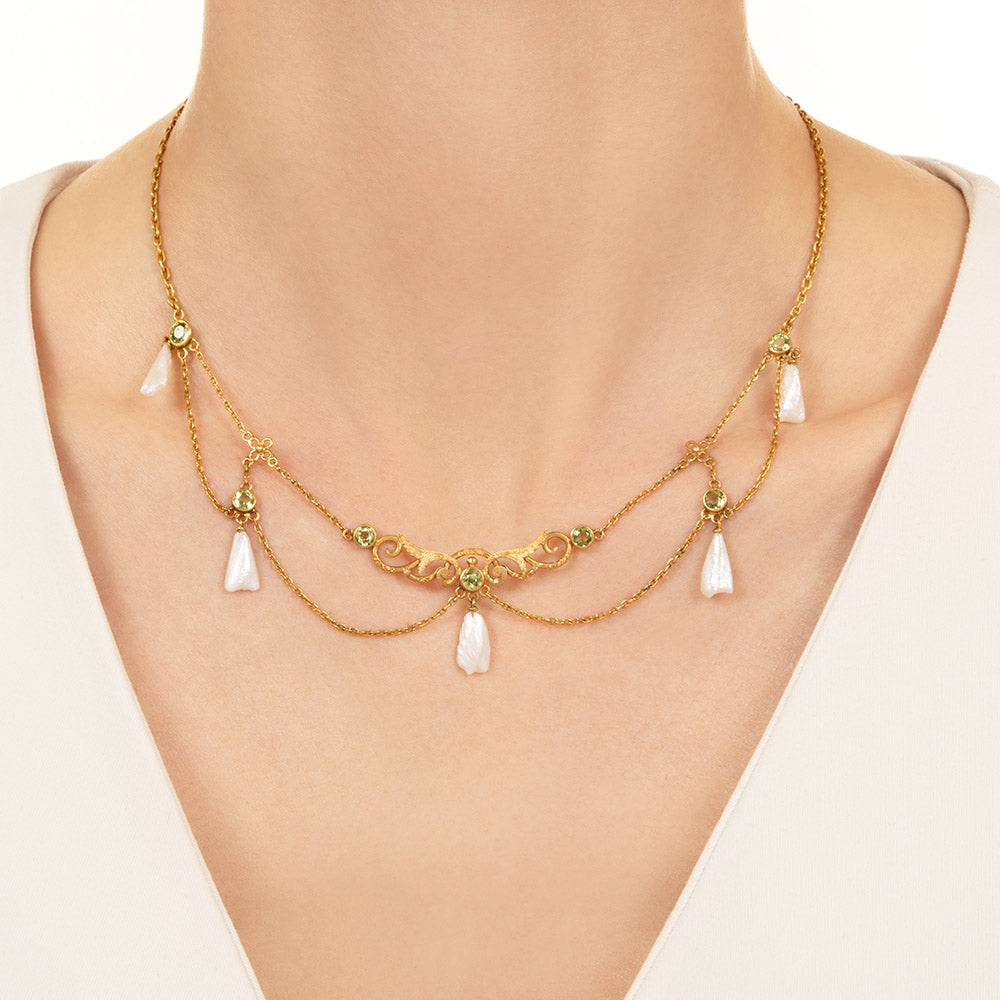 Art Nouveau Peridot Swag Necklace - 4