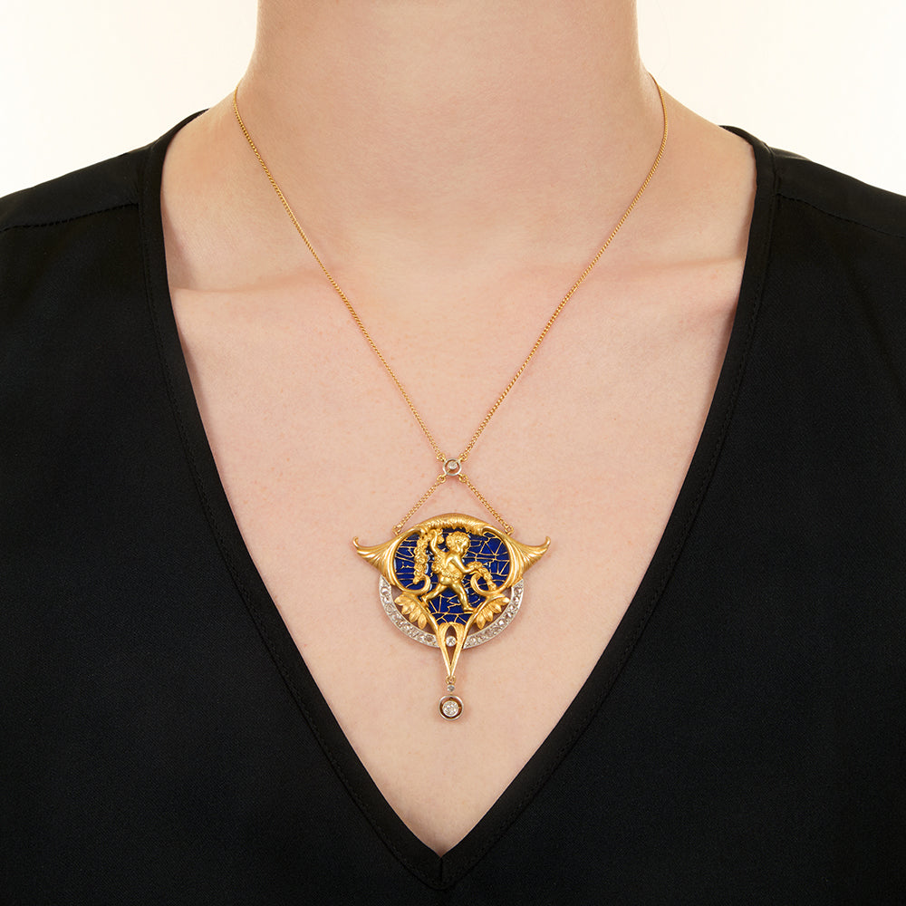 Art Nouveau Plique-a-Jour Cupid Pendant  - 5